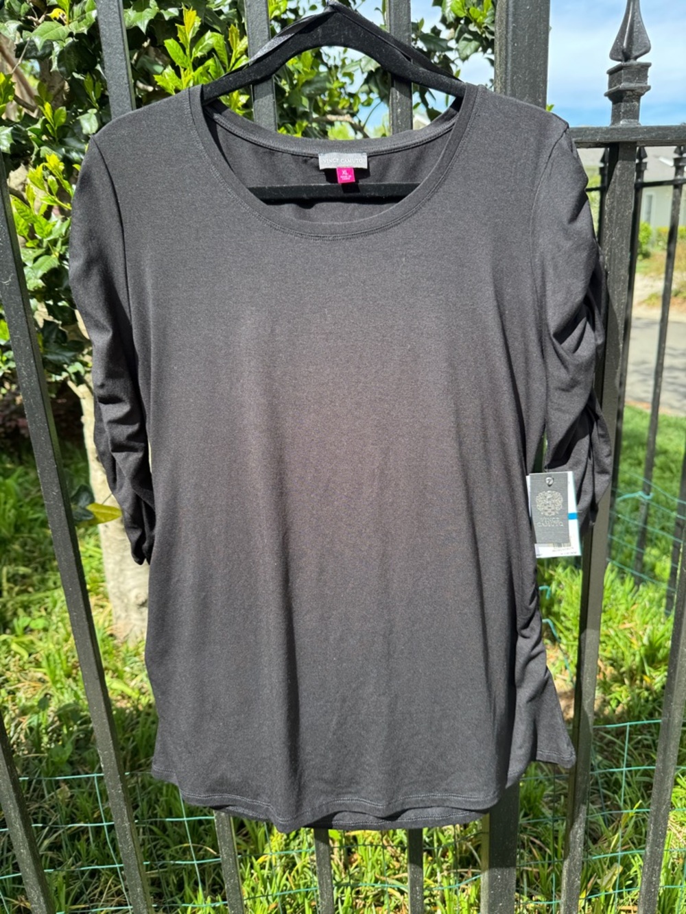 Vince Camutto Black Ruched-Sleeve Top NWT - sz XL